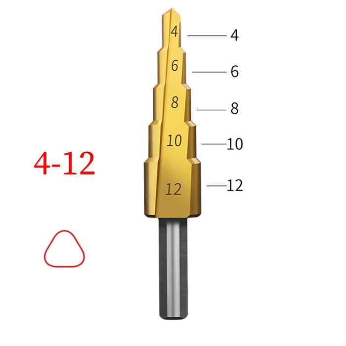 4-12 4-20 4-32 MM HSS Titanium Coated Step Drill Bit High Speed Steel Metal Wood Hole Cutter Cone Drilling Tool 4-12 Round handle