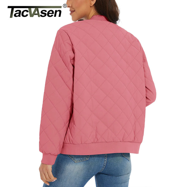 TACVASEN Women Casual Warm Diamond Quilted Jackets Jackets Full Zip Padded Classic Biker Jacket Winter Coats Streetwear Outwear