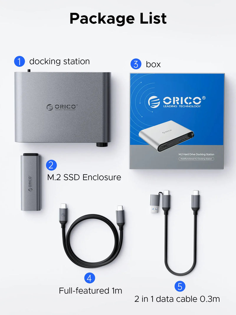 ORICO 10 in1 USB C Docking Dtation with M.2 SSD Enclosure PD100W Charging Ethernet 4K60Hz HDMI-com 3.5mm Audio Volume Control