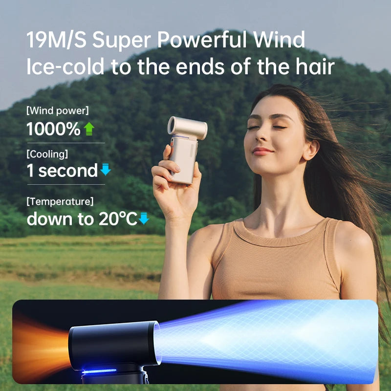 JISULIFE Portable Turbo Handheld Fan, 100 Winds Speeds Adjustable, 9000 mAh Rechargeable Battery, LED Display, Outdoor Camping