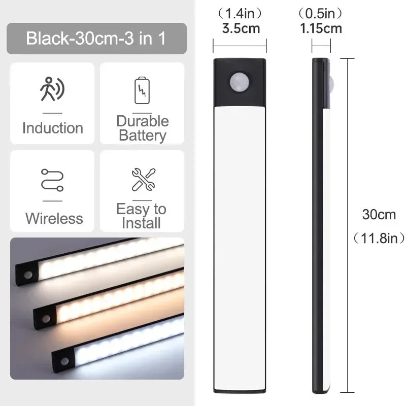 10-60CM Motion Sensor Cabinet Lights USB Rechargeable Under Cabinet Lights with Infrared Sensor Magnetic for Kitchen Closet