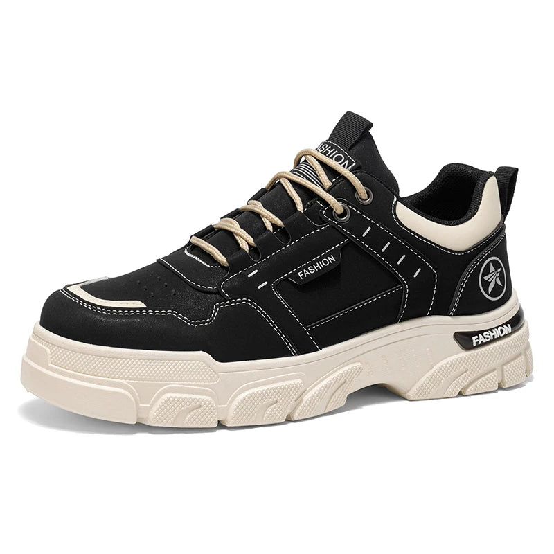 Mens Board Shoes All Season Versatile Daily Commuting Sneakers Round Toe Lace Up Soft Sole Anti Slip Cosy Outdoor Walking Shoes