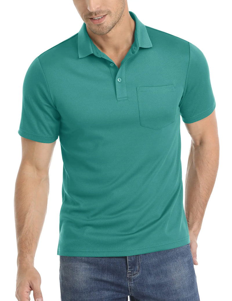 TACVASEN Summer Quick Dry Polos T-shirts Mens Breathable Sport Hiking Tee Shirts Casual Golf Polos T-Shirt Work Tops With Pocket