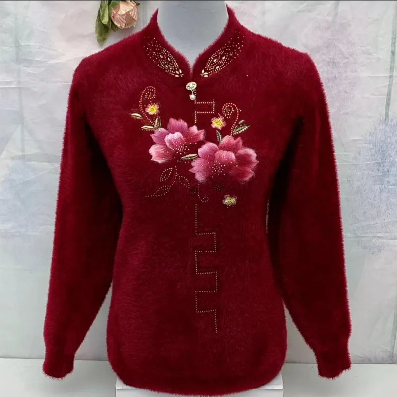 Pulls Sweater For Woman New Thicken Cashmere Sweaters & Jumpers Autumn Winter Middle Aged Mother Clothing Knit Pullover Top