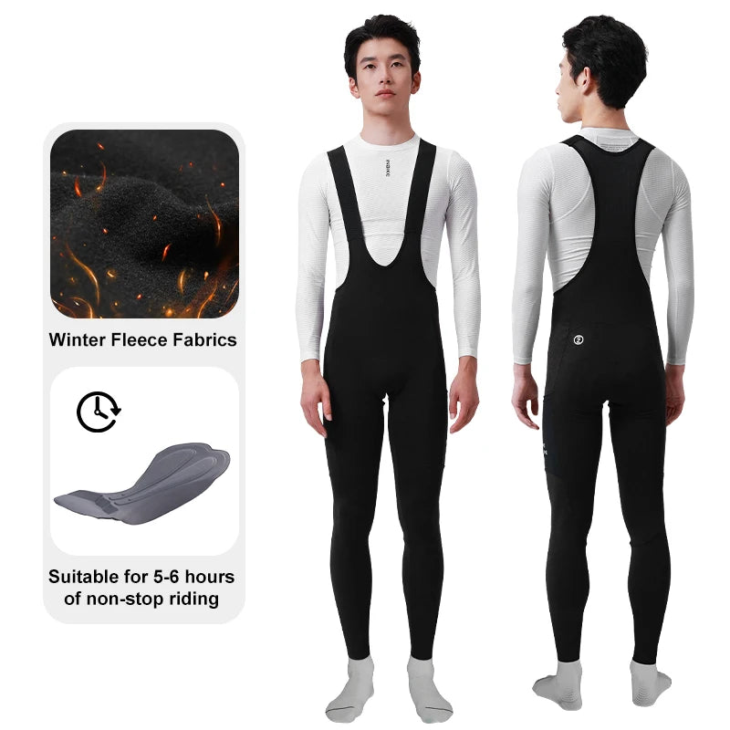 INBIKE Men‘s Winter Thermal Fleece Cycling Bib Tights 3D Padded Windproof MTB Bike Tights Road Bike Leggings Cold Weather Gear