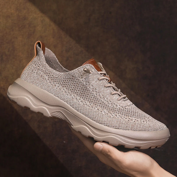 Men's Breathable Walking Sneakers Lightweight Cushion Sole Casual Shoes Elastic Lace Slip On Athletic Shoes for Outdoor Travel