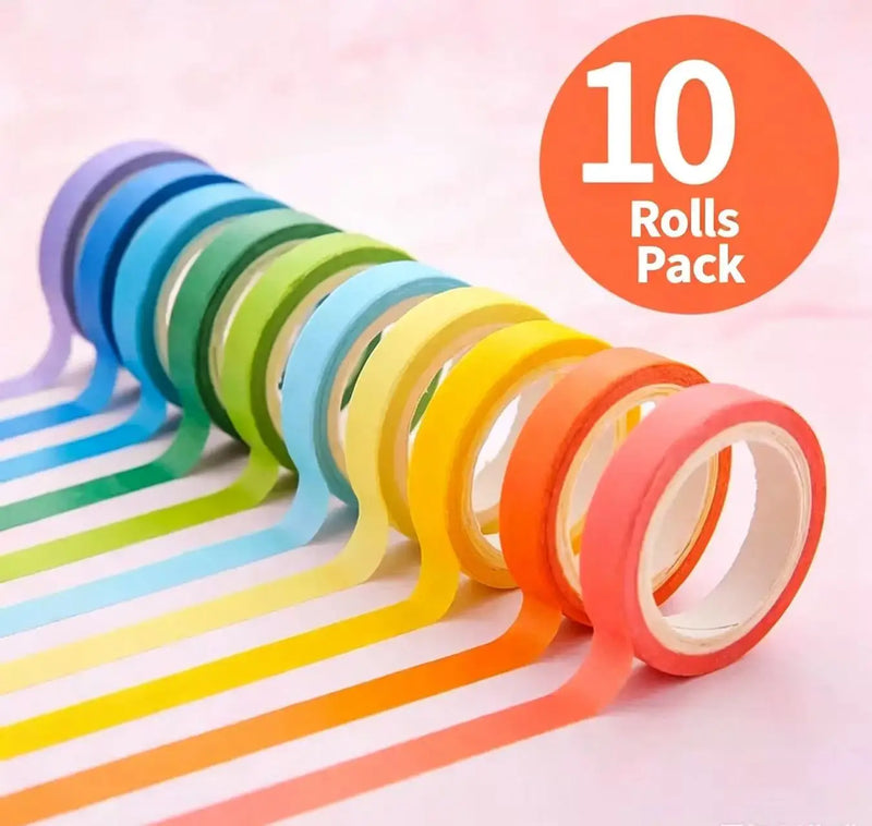 10Rolls Set Transparent Fluorescent Sticky Notes Index Tabs Flags 5 Colors 5m Each Roll Children's Stationery Gift for School Of