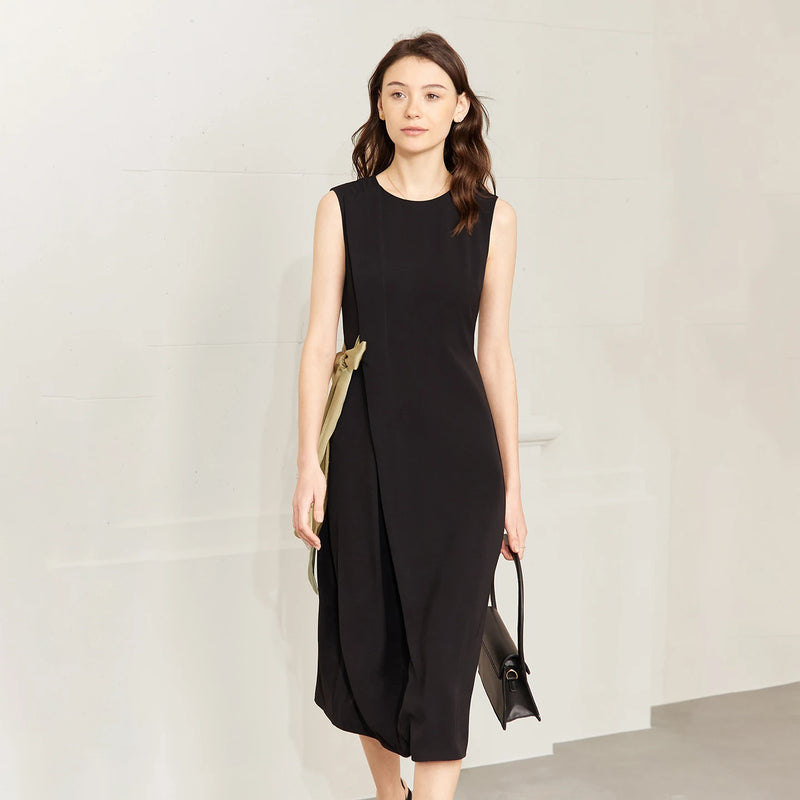 Amii Sleeveless Women's Dress 2026 Summer New Color Block Tie Detail O-Neck Elegant Office Casual Midi Womens Dresses 12642188