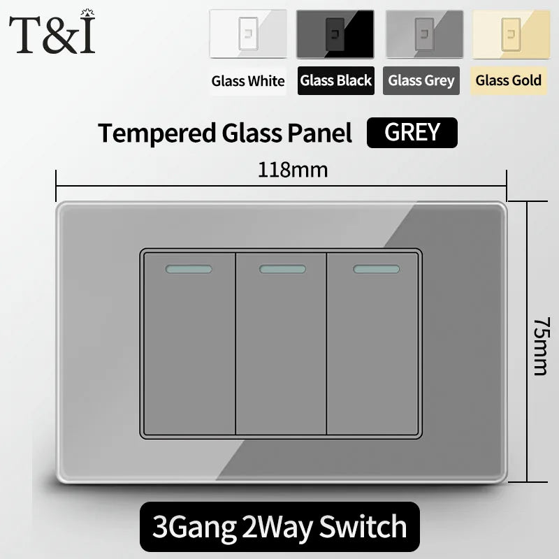 T&I Wall Switch Sockets With USB TypeC  Fast Charging, Italy Socket , Chile Schuko Outlet, Tempered Glass Panel for Home