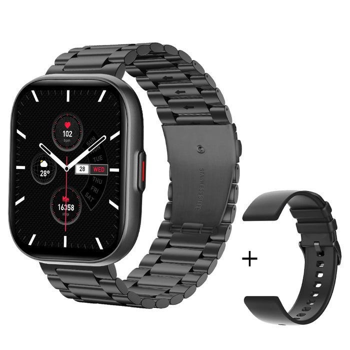 COLMI P68 Smartwatch 2.04'' AMOLED Screen 100 Sports Modes 7 Day Battery Life Support Always On Display Smart Watch Men Women Black Steel Strap