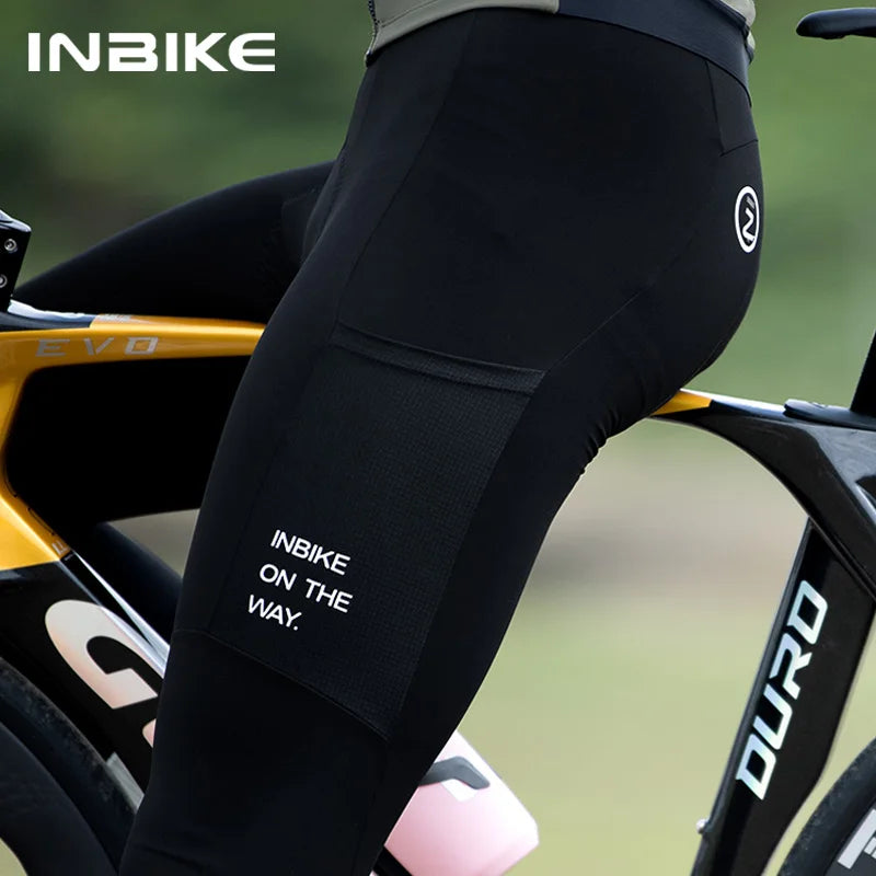 INBIKE Winter Cycling Bib Pants Thermal Fleece Men's MTB Cycling Clothing 3D Padded Cold Weather Bike Bib Tights Legging Clothes
