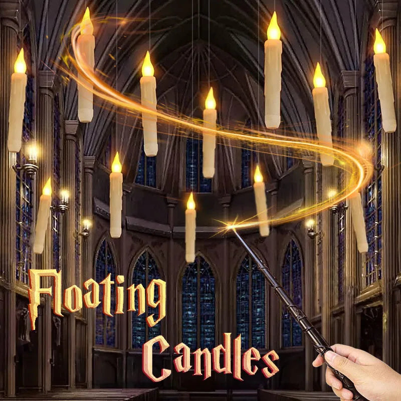 Floating Candles with Wand 8/12PCs Magic Hanging Candles Flickering Warm Light Flameless Floating LED Candle Halloween Decor