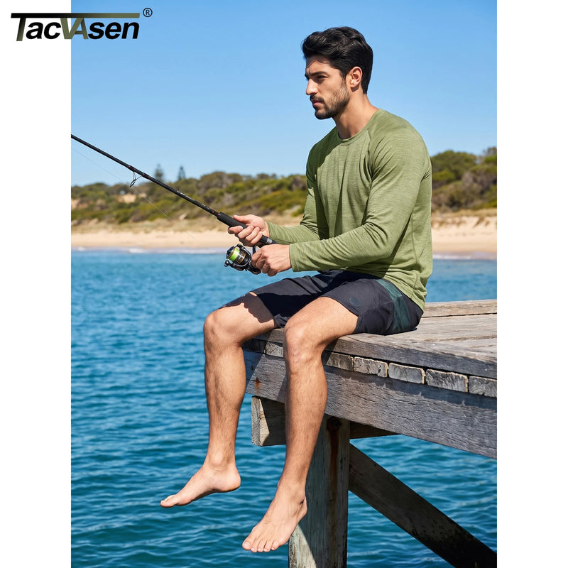 TACVASEN Men's Spring UPF 50+ Fishing T-Shirt Long Sleeve Quick Dry Breathable Outdoor Athletic Tee for Hiking Running Workout