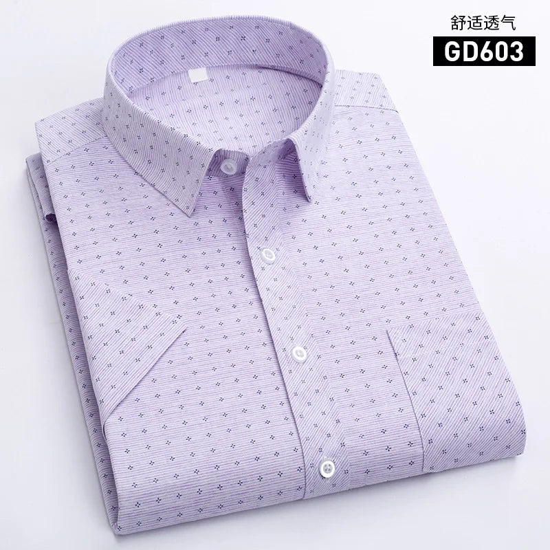 Men's Light Green Short-sleeve Printed Shirt; New Summer Style Purple Single-breasted Lapel Shirt; Asian Sizes,White, Blue, Red.