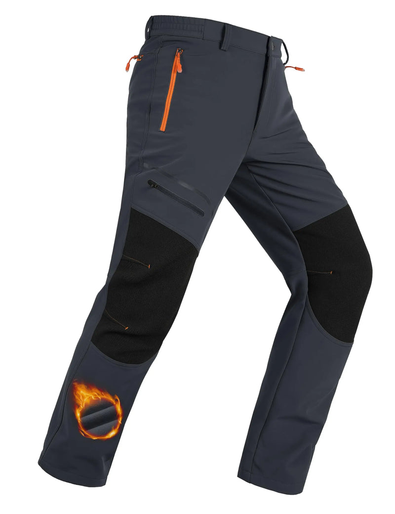 TACVASEN Men's Fleece Lined Softshell Hiking Pants  Winter Waterproof Trousers Outdoor Thermal Pants With Zip Pockets Warm