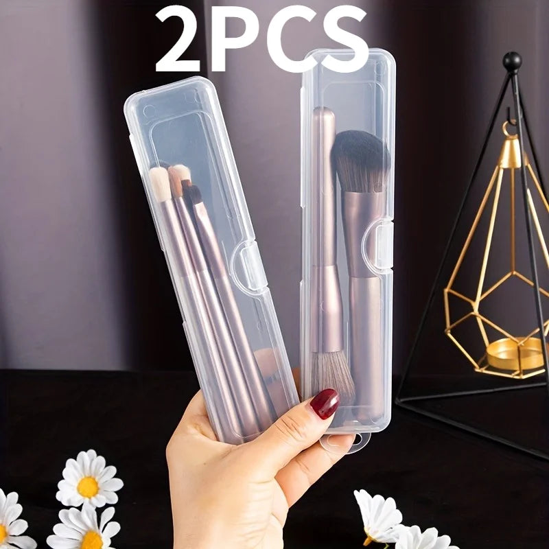 2pcs Transparent Flip Cover Portable Storage Box,Portable makeup box,Makeup Brush Holder,Eyebrow Pencil Toothbrush Organizer