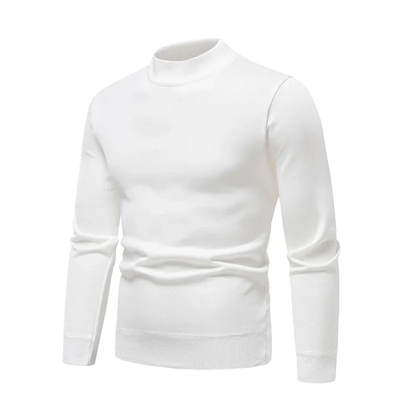 Mens Soft Touch Knit Top Mock Neck Fleece Lined Sweater Long Sleeve Elastic Fabric Autumn Winter Daily Pullover