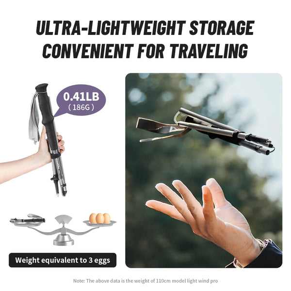 ដំបងដើរលេង Naturehike Lightwind Pro ធ្វើពីអាលុយមីញ៉ូមសុទ្ធ ៤ ផ្នែក អាចបត់បាន សម្រាប់បោះតង់ ឡើងភ្នំ ដើរលេងក្រៅផ្ទះ ទម្ងន់ស្រាលបំផុត