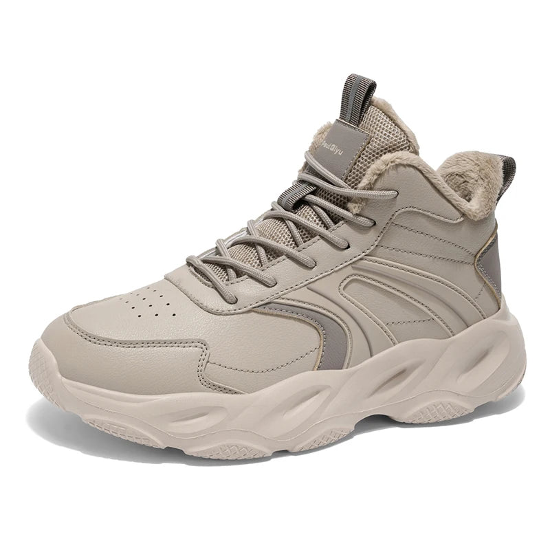 Mens Sports Shoes 2025 New High Top Velvet Warm Leather Color Matching Anti Slip Daily Commuting Trendy Casual Sneakers Man