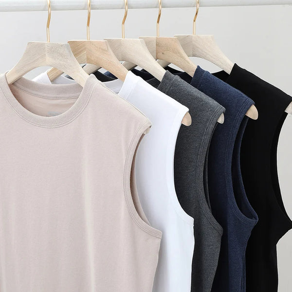 DUKEEN Sleeveless T-Shirt Men's Summer Cotton Tops Solid Color Fitness Clothes White Sports Undershirt Unisex