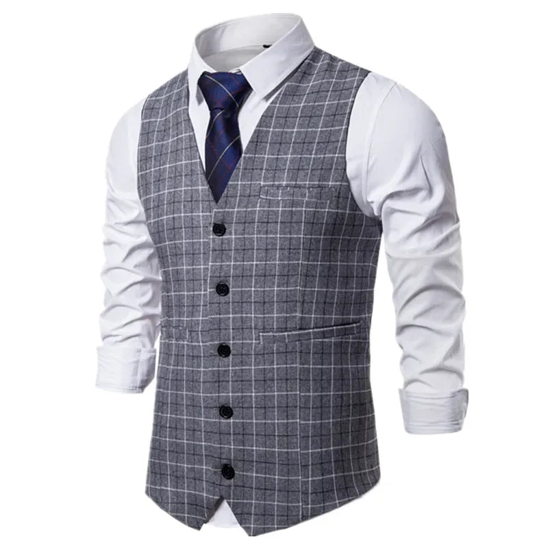 Men's Red Striped Sleeveless Vest, Single Breasted V-Neck Suit Vests, Wedding/Party/Business/Office Waistcoat, Europe Size S-XXL