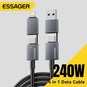 ខ្សែសាកលឿន Essager 240W 4-in-1 សម្រាប់ iPhone17 16 15 Pro Max Macbook iPad Xiaomi Samsung Macbook USB Type C ទៅ USB C