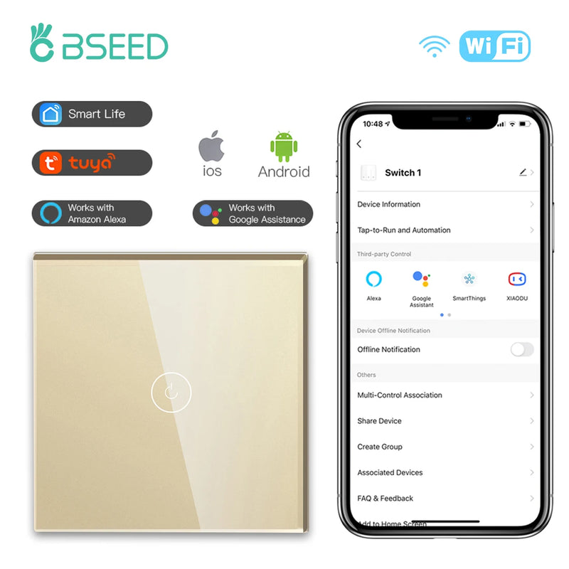 BSEED WIFI Touch Switch 1/2/3Gang 2Way Wifi Smart Switch Touch Sensor Wall Switch Tuya Google Alexa Smart Life Control