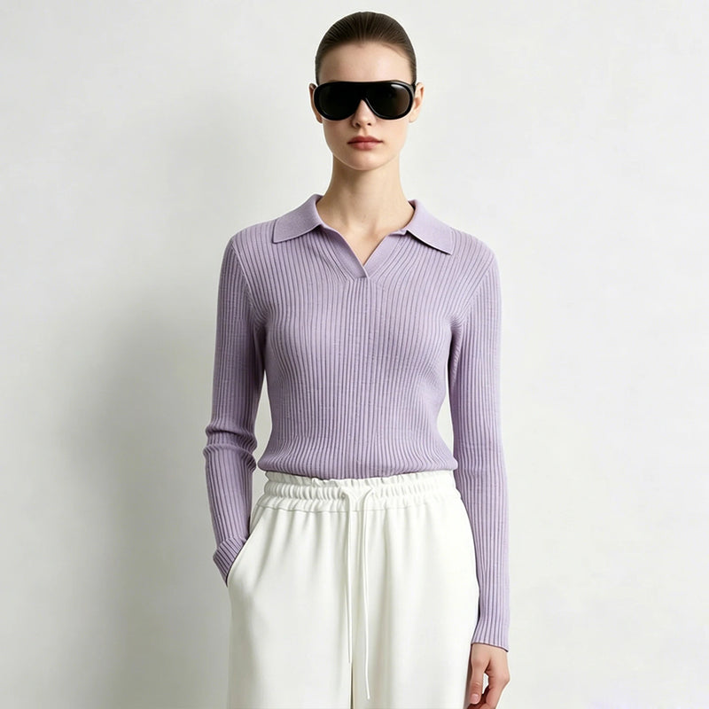 Amii Minimalist Long Sleeve Sweater V-neck Collar Women 2026 Autumn Winter Slim Fit Striped Knitted Pullover Woman Tops 12643058