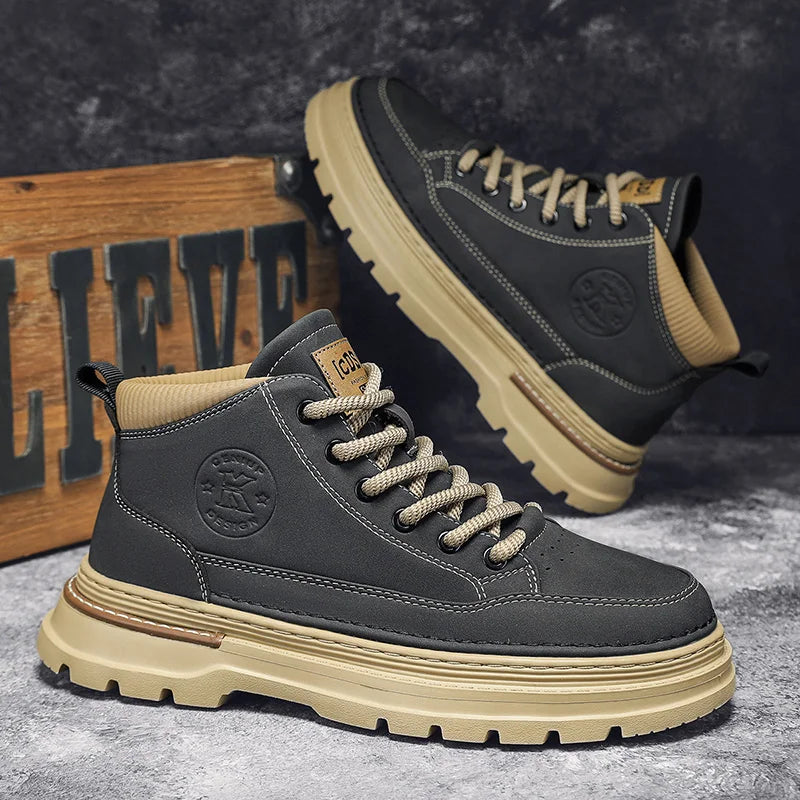 Men's socks boots four seasons soft sole non-slip outdoor boots fashion youth sports Joker tooling boots high-top casual boots