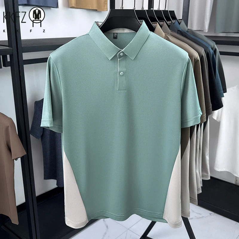 Mens Sporty Color Block Polo Shirt Short Sleeve Active Breathable Casual Top For Gym