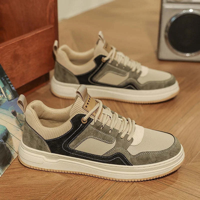 Mens Board Shoes 2025 New Fashion Lace Up Leather Commuting Snug Four Season Board Shoes Breathe Anti Slip Casual Sports Shoes
