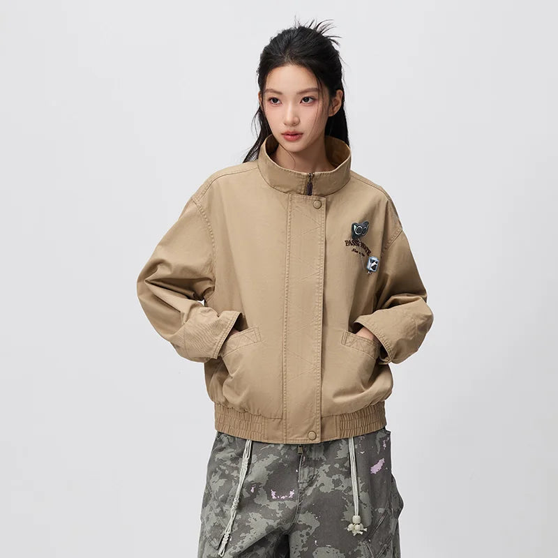 Semir Women Jacket Embroidery Patchwork Stand Collar Brooch Detail Loose Retro Casual Autumn Outerwear Daily Wear 2026