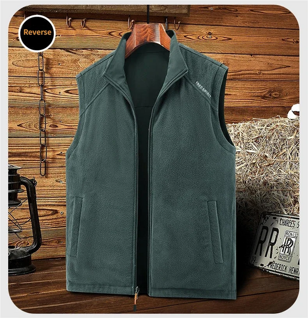 2026 Men Autumn and Winter warm Double sided wear workwear style  sleeveless vest with fleece casual versatile  Asian Size