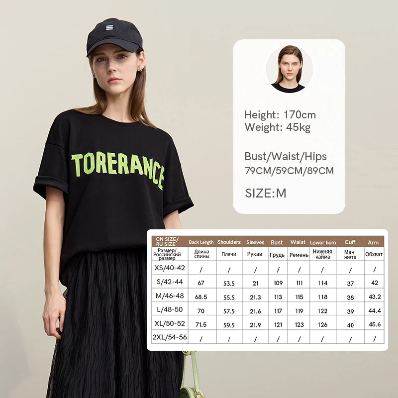 Amii Short Sleeve T-shirt 2026 Summer New Round Neck Letter Printted Cotton T-shirt Women's Loose Casual Tee Tops 12621088