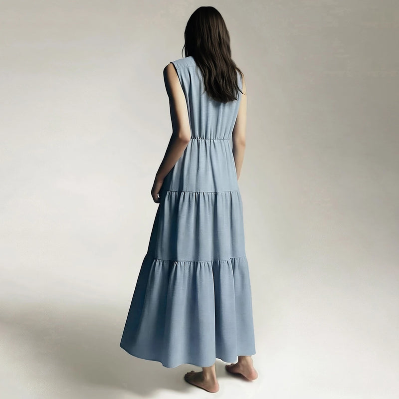 Amii Sleeveless Dress For Women 2026 Summer New Lapel Collar Waist Cinched A-Line Loose Midi Women's Casual Dresses 12642145