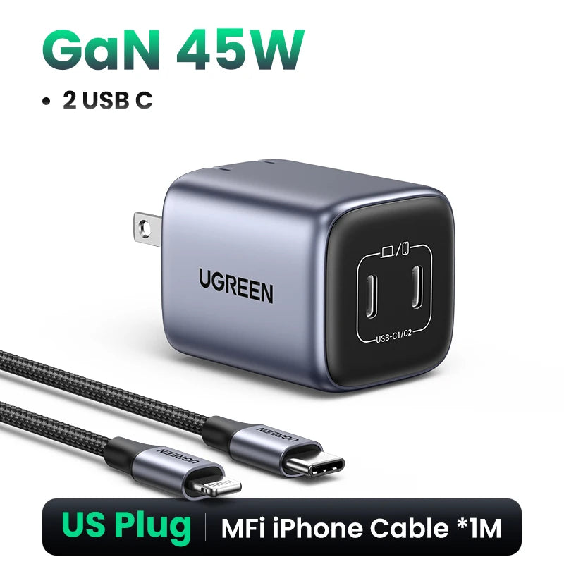 UGREEN GaN 45W USB Charger PD QC 3.0 Fast Charger Quick Charger For iPhone 17 16 15 Pro Travel Phone Charger for Samsung S24 S23