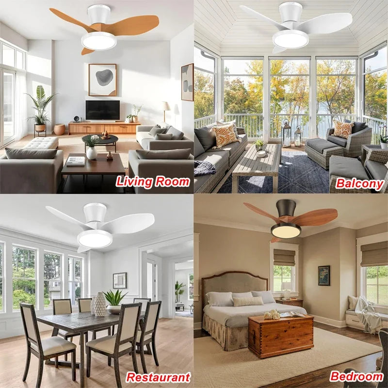 Ceiling Fan with Light 85V-265V Remote Control Dimmable 3 Speed Modern Wood Grain Design for Bedroom Indoor Silent DC Motor