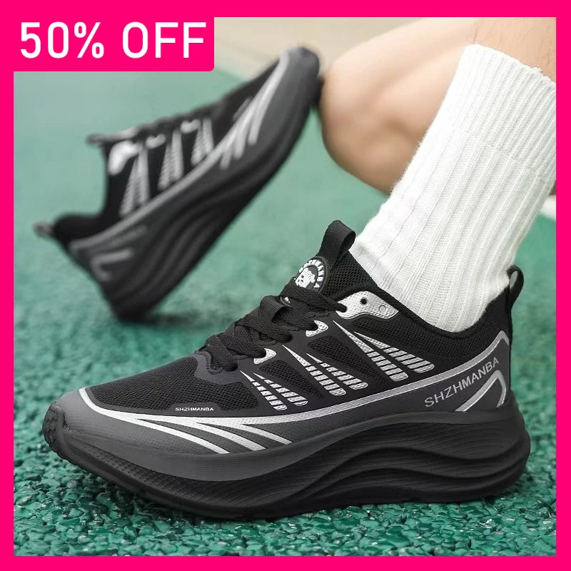 Unisex Sports Shoes Thick Soled Anti Slip Fashionable Lace Up Fitness Shoes Spring New Mesh Breathable Lightweight Running Shoes