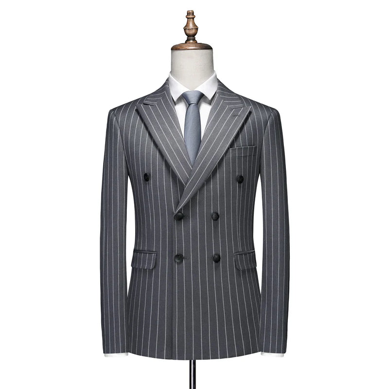 Men's Vertical-Striped Blazer, Perfect for Weddings, Parties, and The Office. Asian Sizes. White, Black, Blue, Gray, Red, Brown.