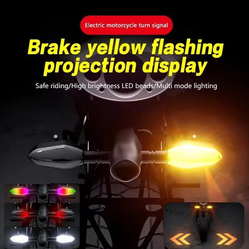 2Pcs Motorcycle LED Turn Signal Lamp With Arrow Projection Lamps 27 Lighting Modes Waterproof Colorful Ambient Turning Light