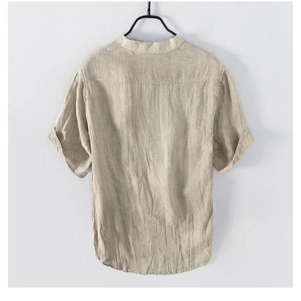 Summer Summer Vintage 100% Linen Short Sleeve T-Shirt for Men Breathable Thin Solid Color Slim Tops BL888