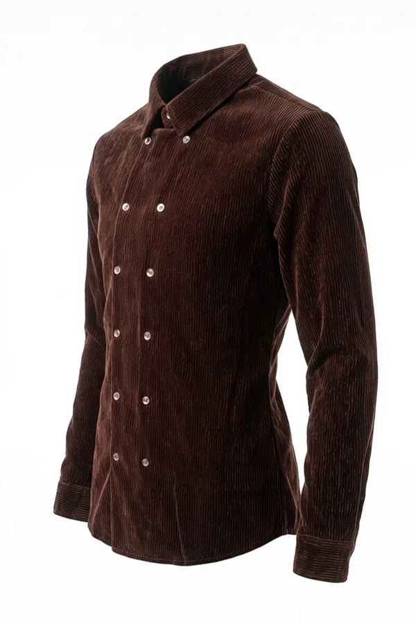 Men's Retro Double-Breasted Slim Fit Shirt – Premium Textured Fabric, Minimalist Gentleman Style for Smart Casual