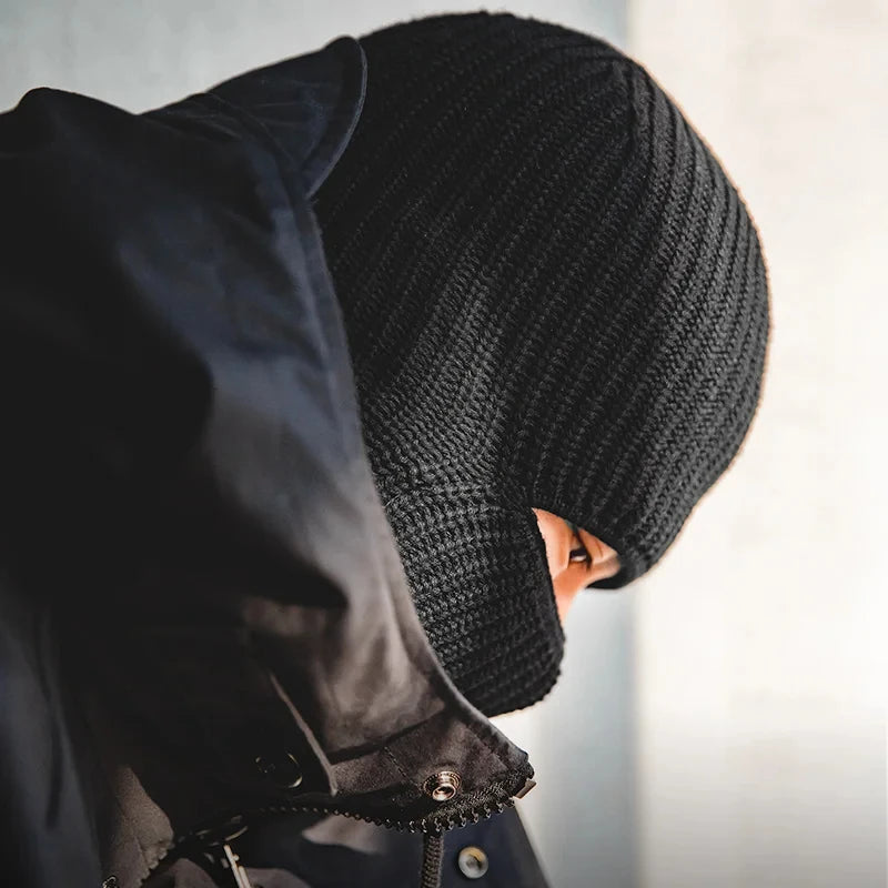 Maden Men's Winter Skullies Beanies Hats Black Knitted Cotton-Blend Scarf Caps Balaclava Mask Gorras Bonnet Thick Warm Handmade