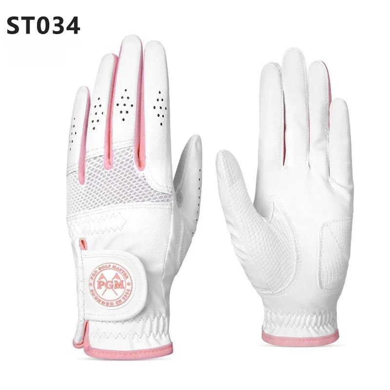 PGM Women Golf Gloves 1 pair Made of Microfiber Fabric Breathable Wear-resistant Anti Slip Soft Color Matching ST031/ST034