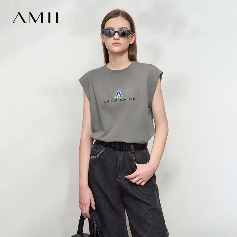 អាវយឺតកមូលសម្រាប់នារី Amii Minimalist រដូវក្តៅឆ្នាំ ២០២៦ អាវប៉ាក់ដៃខ្លីថ្មី ប៉ាក់អក្សរ អាវរលុង ស្លៀកទៅធ្វើការ 12512005