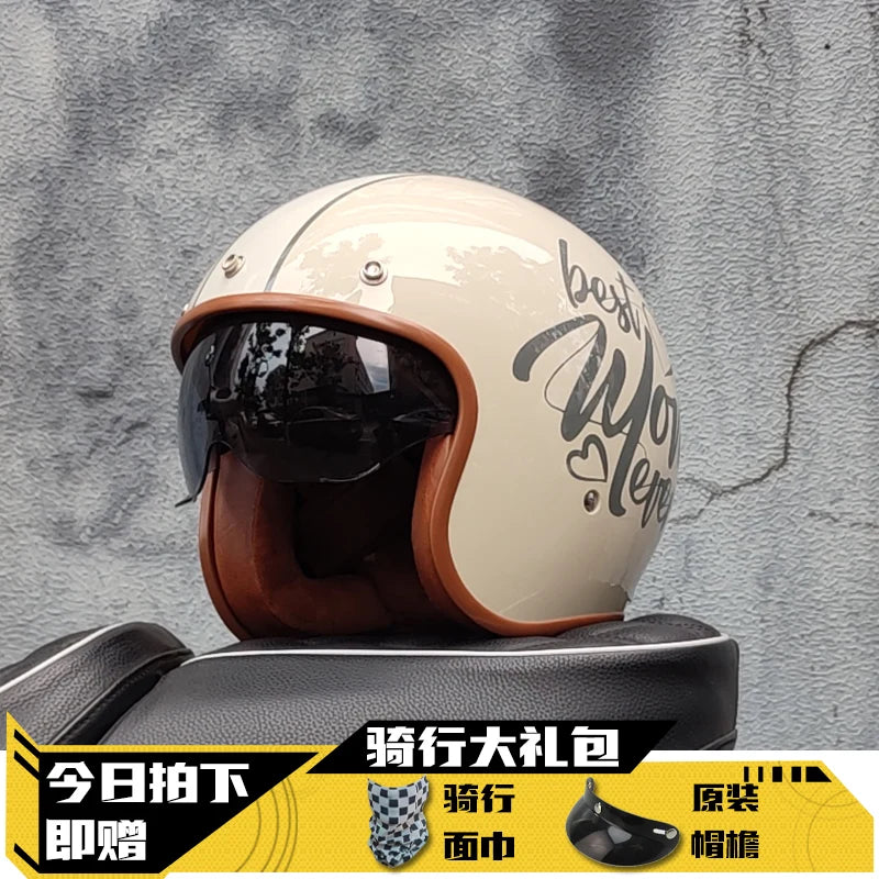 Latest Retro Motorcycle Helmet Open Face 3/4 Chopper Bicycle Helmet Capacete with Lens DOT Approved orz-060