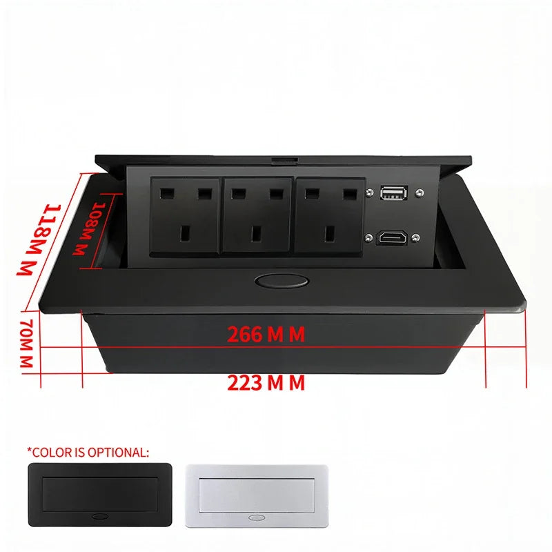 Multifunctional Slow-Rise Pop-Up Socket with UK USB/HDMI - Aluminum Alloy Embedded Conference Desk Socket