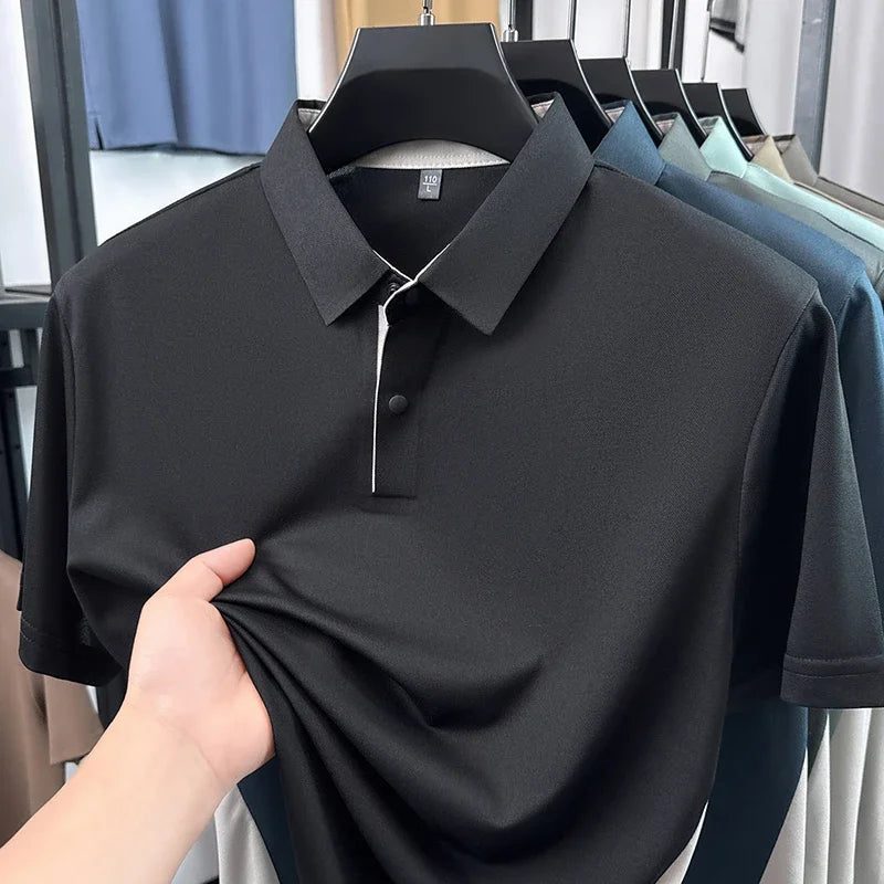Mens Sporty Color Block Polo Shirt Short Sleeve Active Breathable Casual Top For Gym