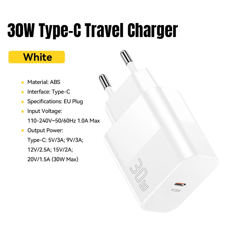 Essager 30W Type C Travel Charger Portable USB C Charger PD Fast Charging For iPhone 16 15 14 13 Pro Max Xiaomi Galaxy S24 Ultra