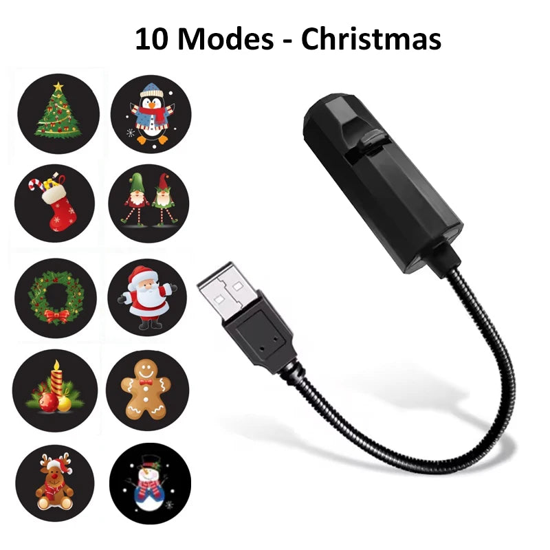 USB Projector Light Halloween Moon Lamp Christmas Holiday Night Light Rotatable Scenes Projector for Wall Ceiling Decor Lighting